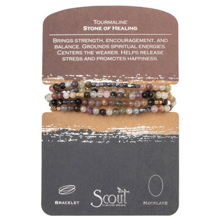 Set of beaded bracelets on a Scout branded card with product description.