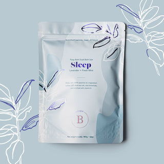A photo of a bathorium sleep fizzy bath soak against a blue background, 