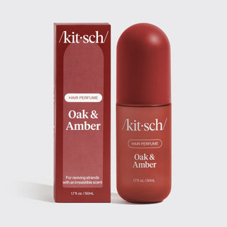 Kit-sch Oak & Amber hair perfume bottle and packaging on a white background
