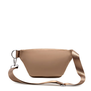 the back of a beige fanny pack