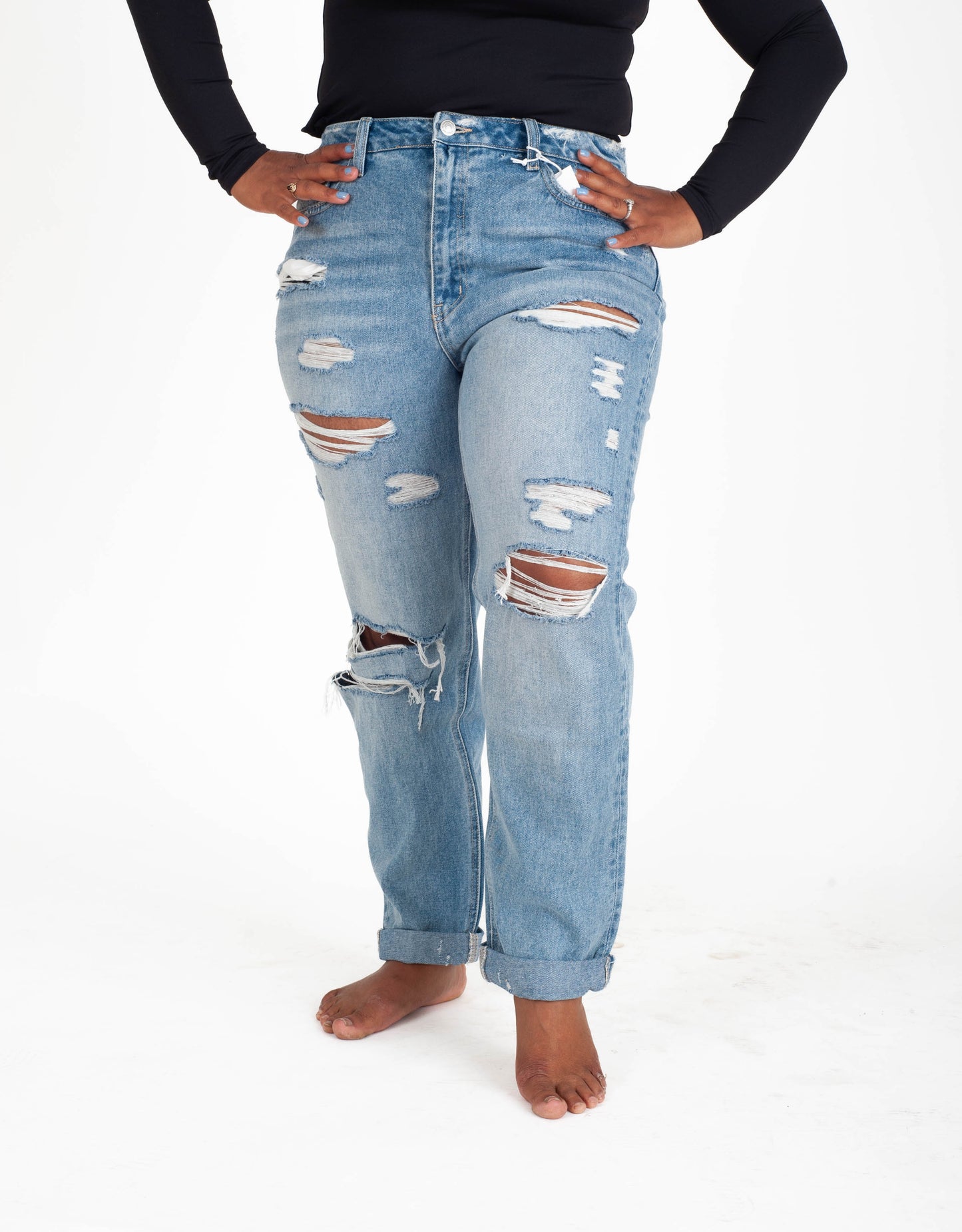 Worn Blue Boyfriend Jeans