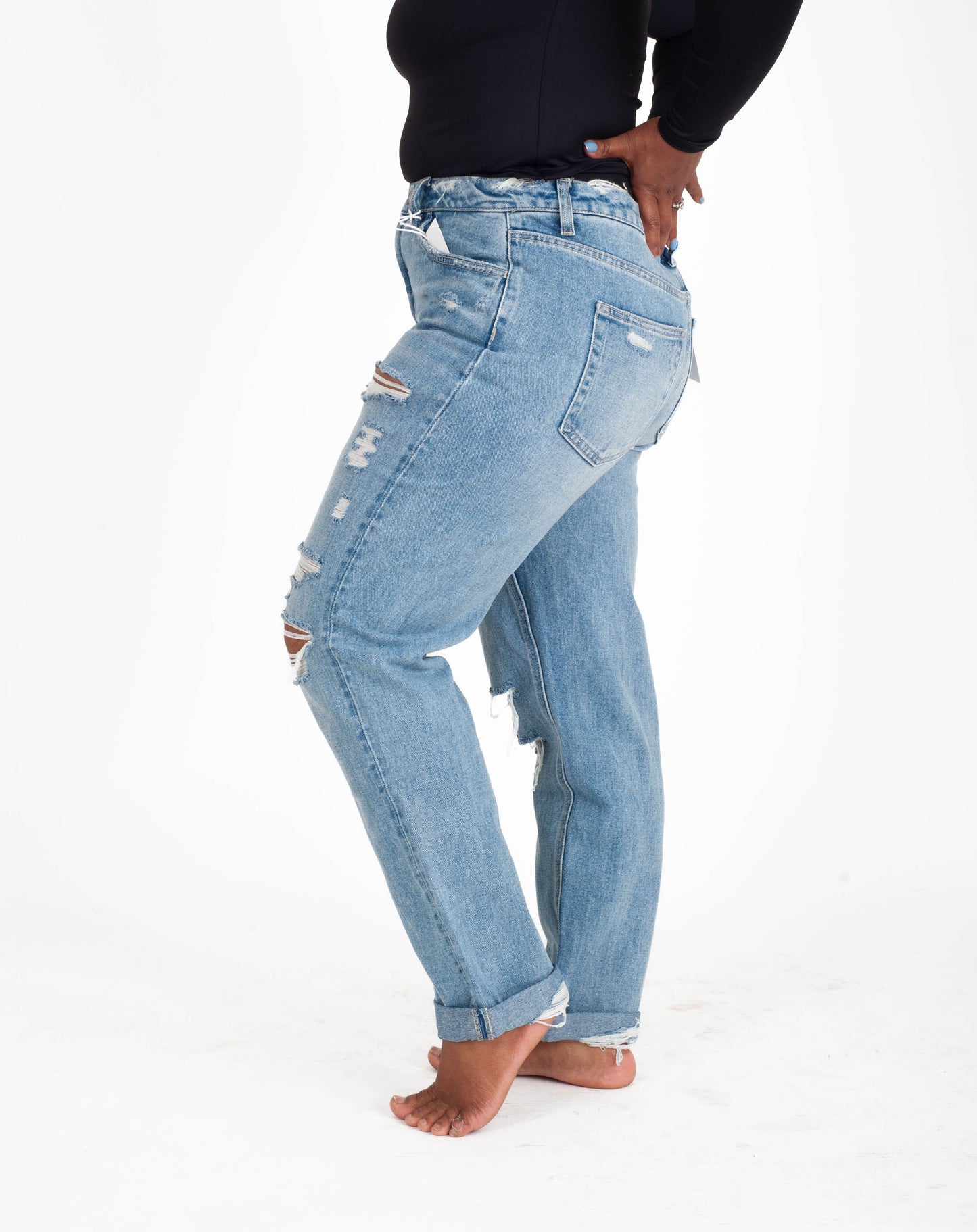 Worn Blue Boyfriend Jeans