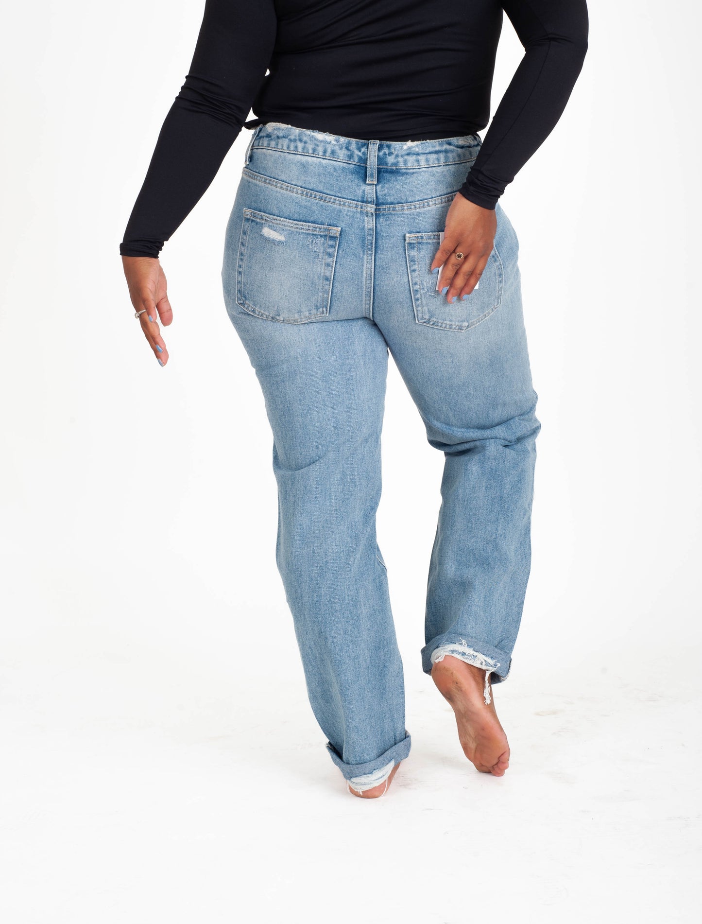 Worn Blue Boyfriend Jeans