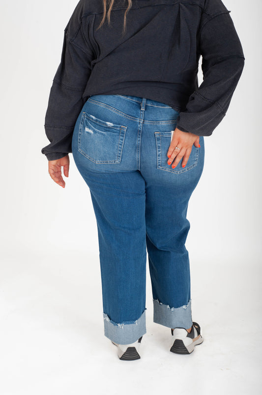 Curvy Blue Stream Wide Leg Jeans