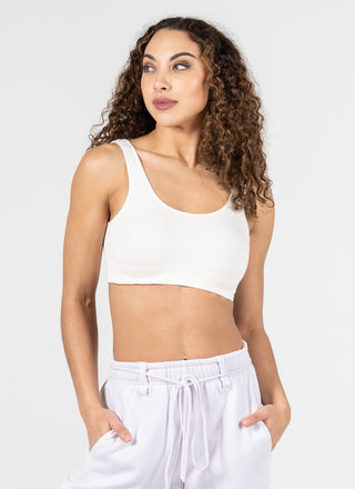 A woman wearing a bamboo bralette.