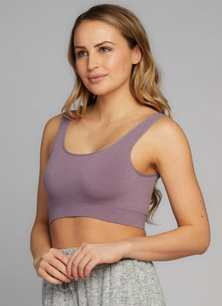 A woman wearing a bamboo bralette. 