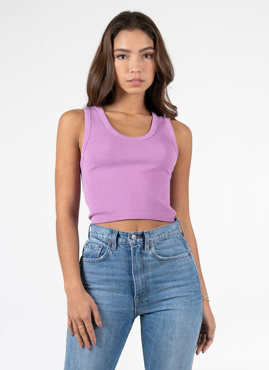 women wearing a ribbed tank top