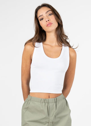 women wearing a ribbed tank top