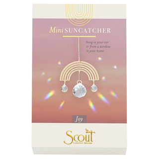 Mini suncatcher packaging with rainbow design and Scout brand on a pink and white background