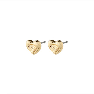 Gold heart-shaped earrings on a white background