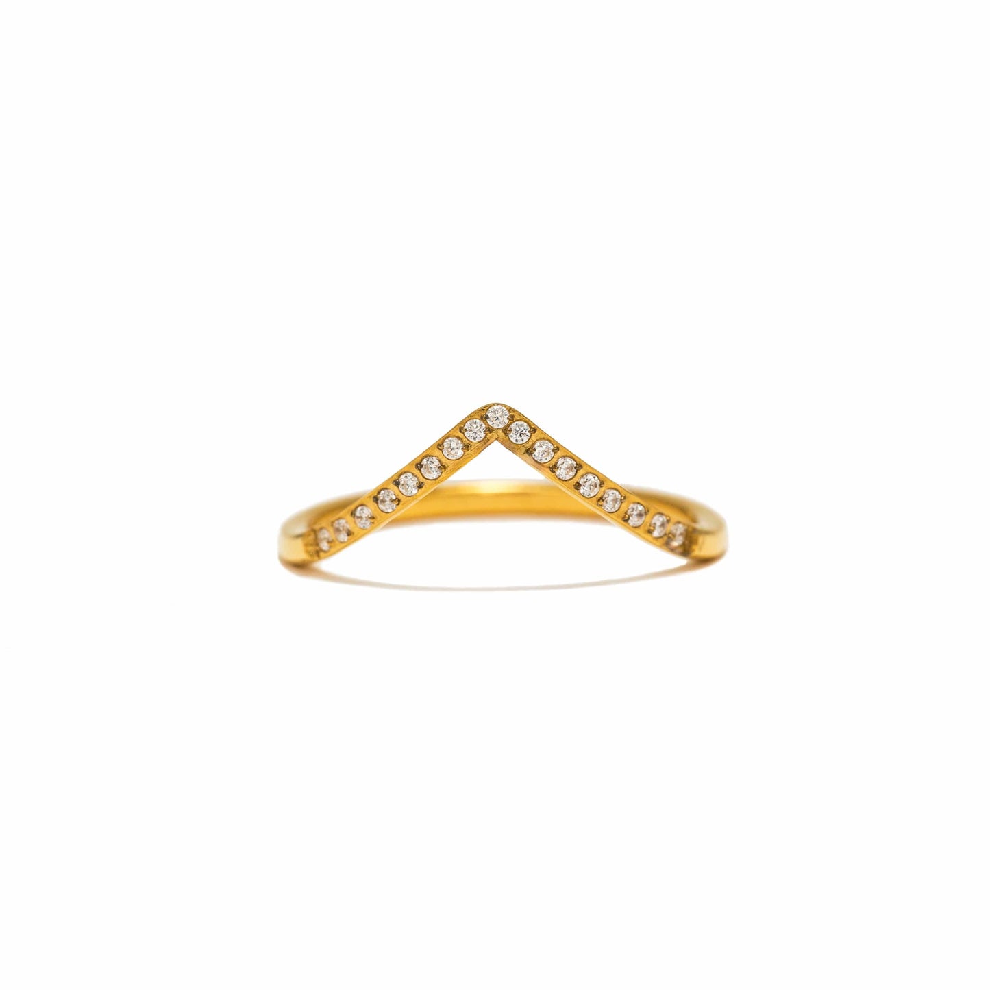 Gold ring with small diamonds on a white background