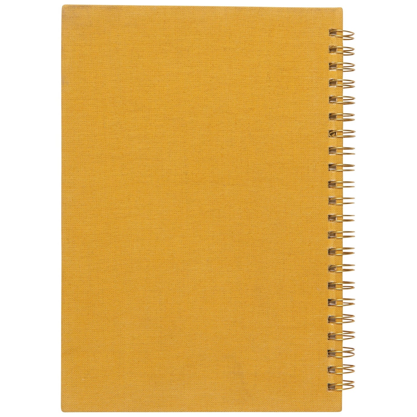 Yellow notebook with a spiral binding on a white background