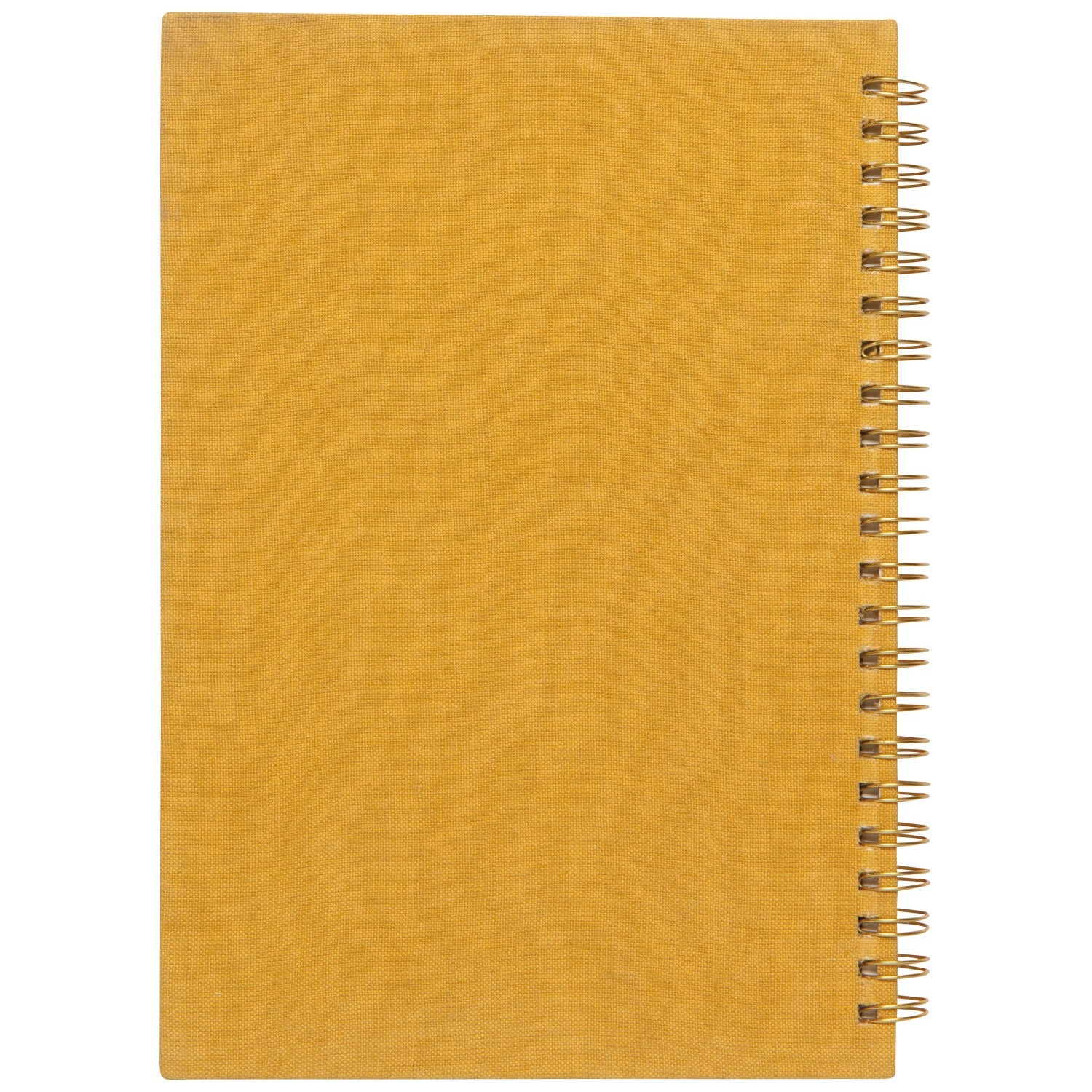 Yellow notebook with a spiral binding on a white background