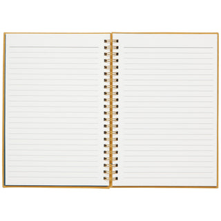 Open notebook with lined pages on a white background