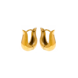 Pair of gold hoop earrings on a white background