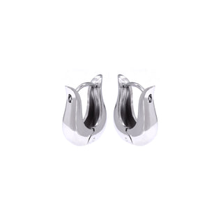 a person silver hoop tear drop shape earrings