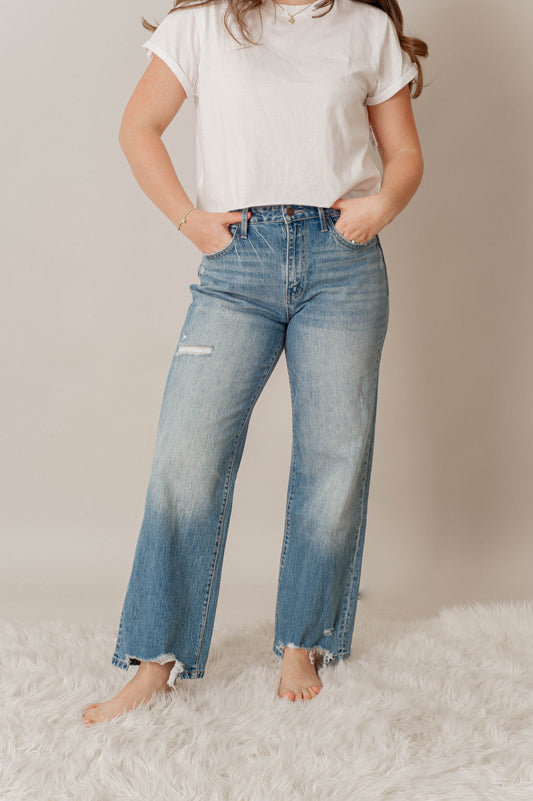 symoid Womens Jeans- Fashion High Rise Wide Leg Stretch Stitching Denim  Flared Pants Dark Blue XS 