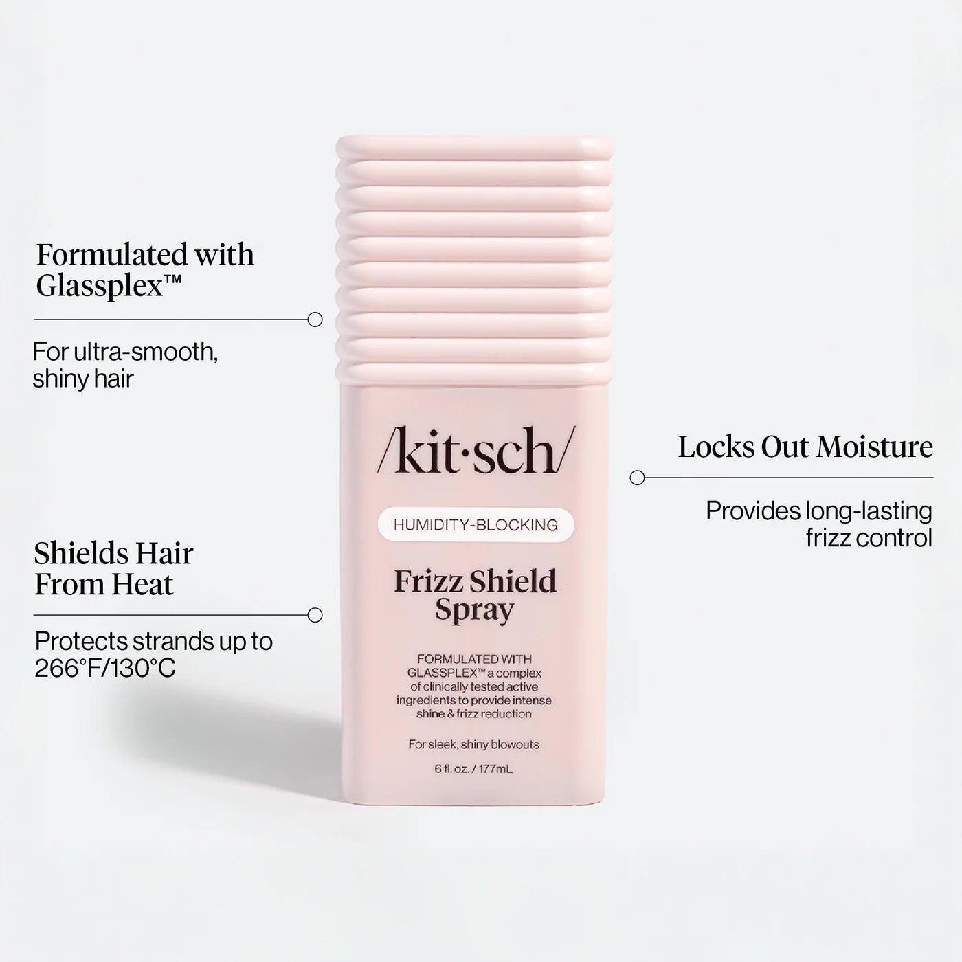 Kit-Sch Frizz Shield Spray bottle with product features on a white background