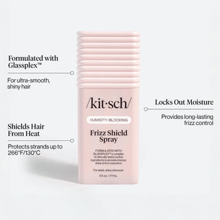 Kit-Sch Frizz Shield Spray bottle with product features on a white background