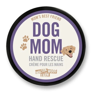 Hand cream container with 'Dog Mom' text and a dog illustration on a white background