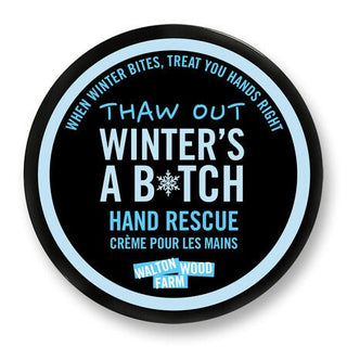 Hand cream container with humorous text on a white background
