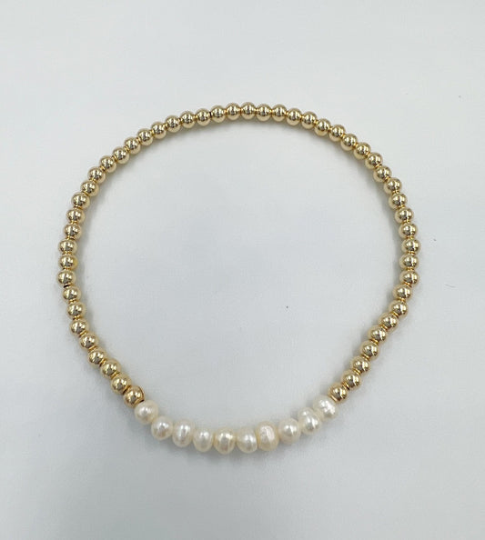 Gold Pearl Bar Bracelet | 3mm - 7"