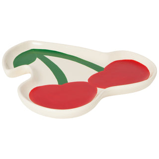 Ceramic dish shaped like a cherry on a white background