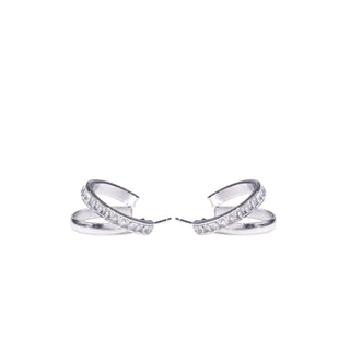 Silver hoop earrings with embedded stones on a white background