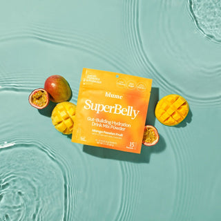 superbelly package in a pool with a mango.