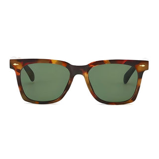 front view of tortoise sunglasses with green lenses