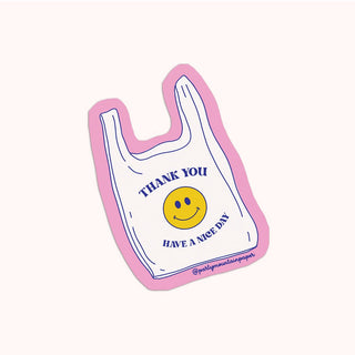 A sticker with a illustration of a shopping bag and a phrase Thank you have a nice day