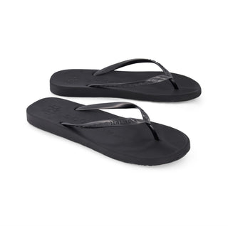 Black flip-flops on a white background
