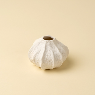 White textured vase on a beige background