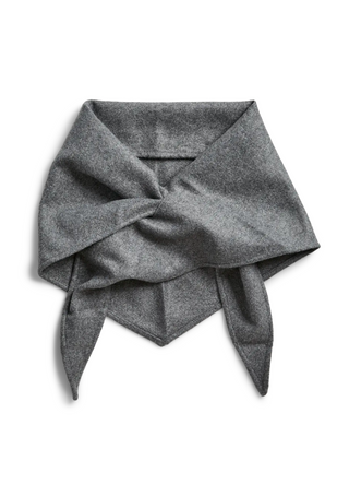 A dark gray textured scarf or bandana tied in a knot, displayed against a clean white background.