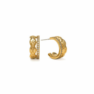 gold hoop earrings with small diamonds on a white background