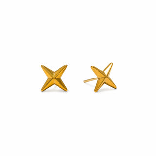 Pair of gold star-shaped earrings on a white background