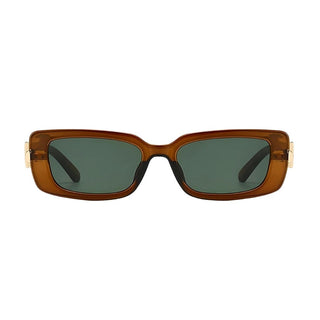 front view on brown sunglasses with green lenses