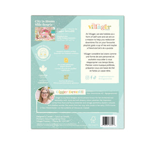 Back of a product packaging with branding and text on a light blue background