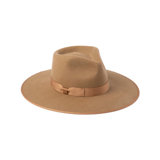 Brown fedora hat with a ribbon on a white background
