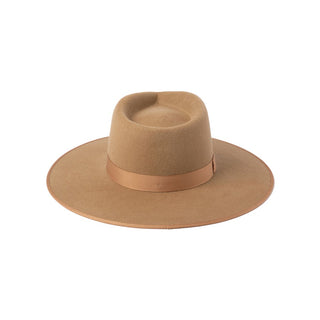 Brown fedora hat with a ribbon on a white background