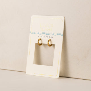 gold hoop earrings on a package.