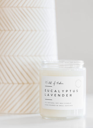 eucalyptus lavender scented candle on a table