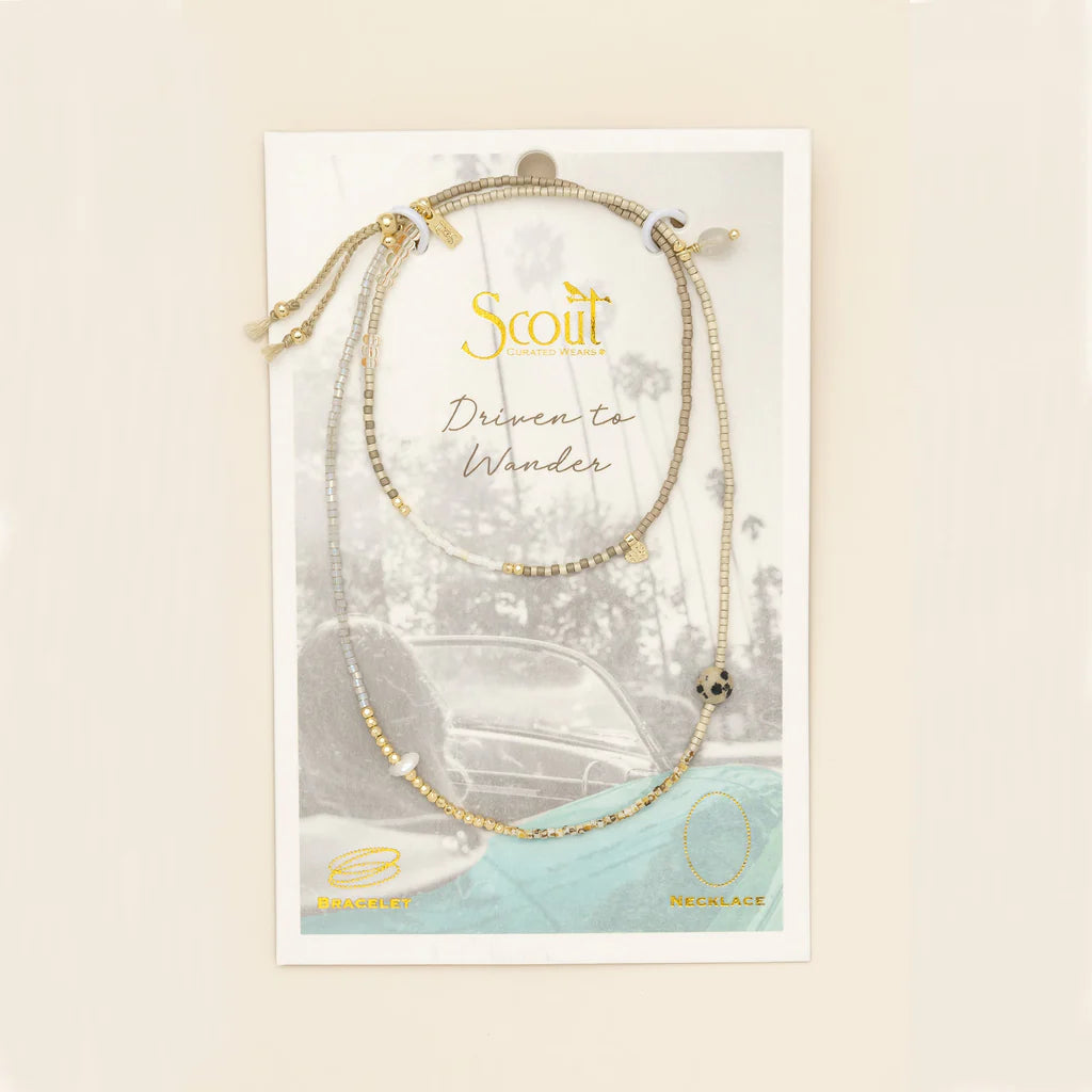 Mixed media beaded bracelet on a branded Scout Jewelry Card