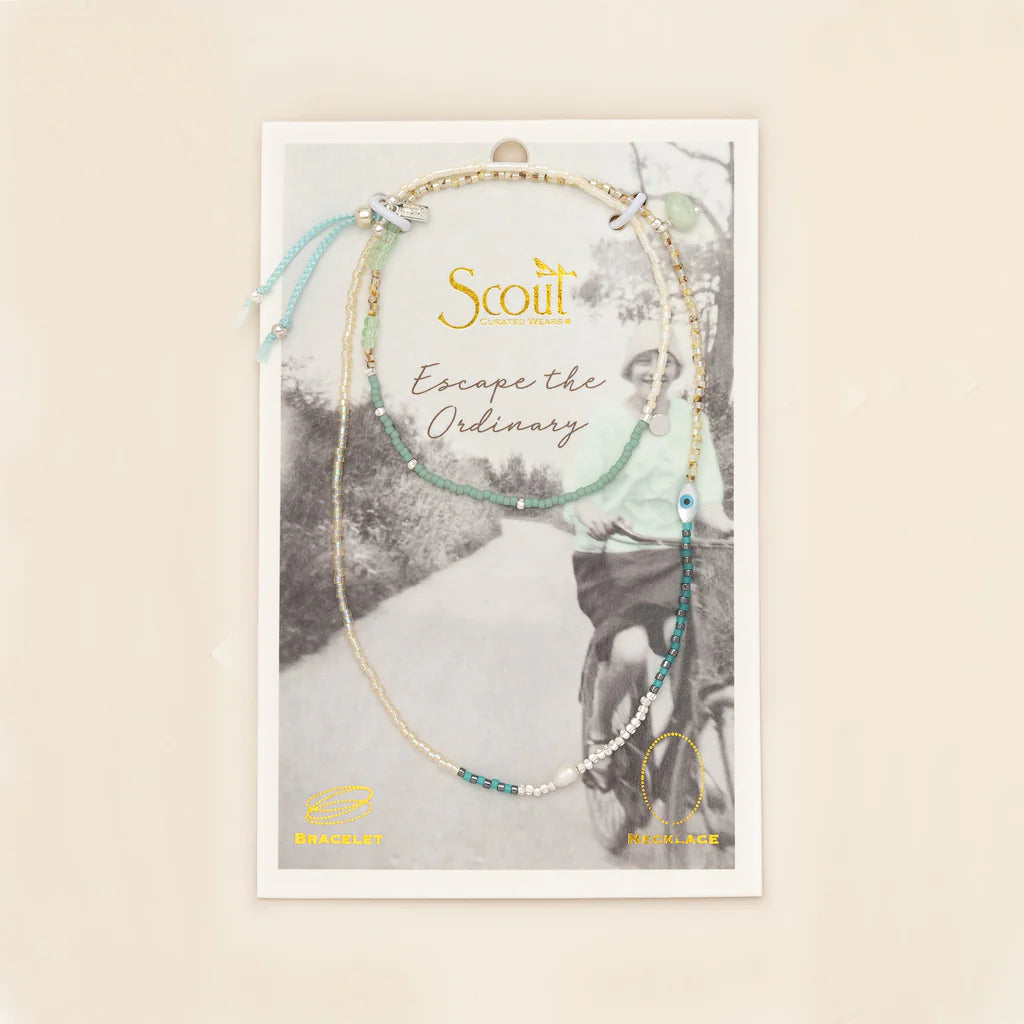 Mixed media beaded bracelet on a branded Scout Jewelry Card