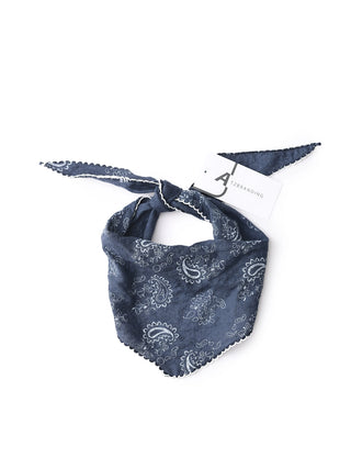 Blue bandana with white patterns on a white background