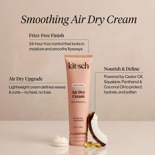 Kitsch Smoothing Air Dry Cream tube with product details on a beige background