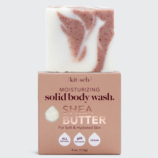 Kitsch Shea Butter solid body wash bar with packaging on a light gray background