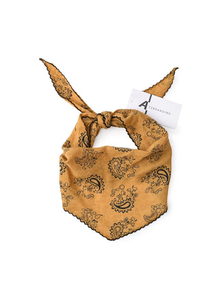 Brown bandana with black patterns on a white background