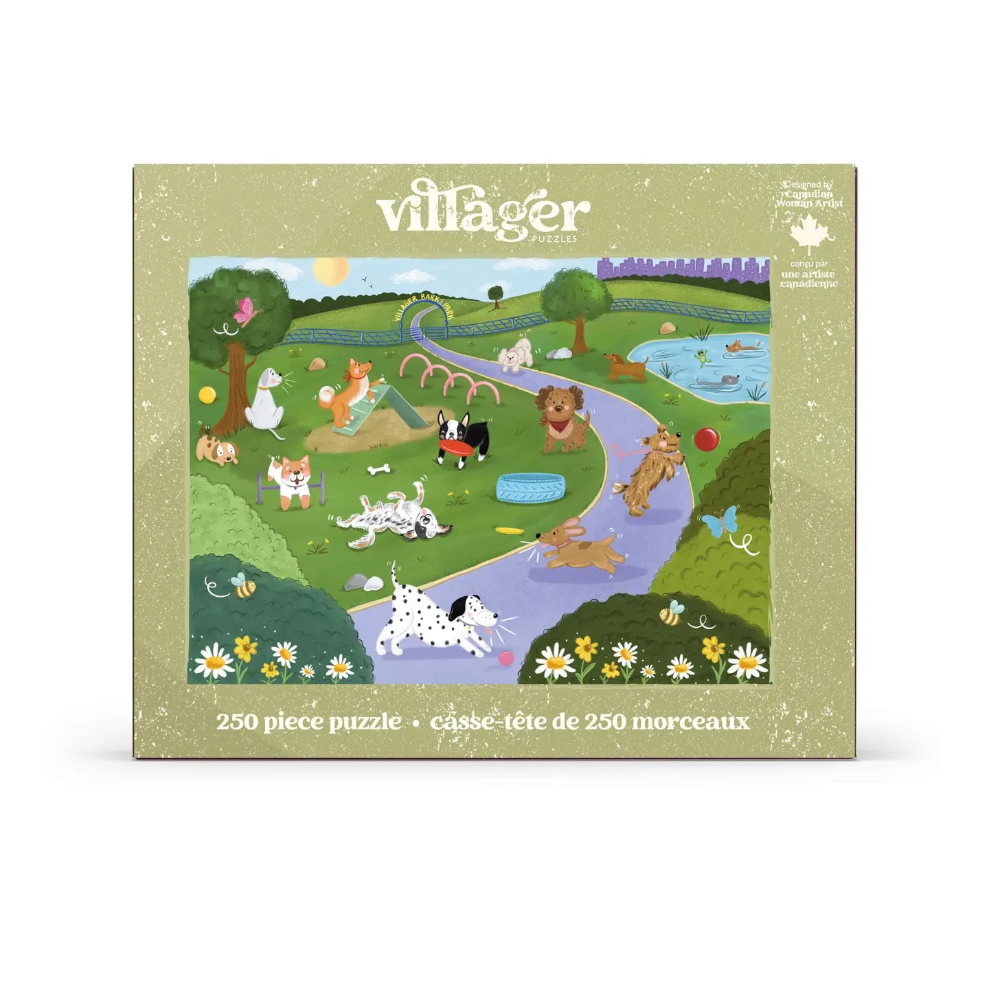 Villager 250 piece puzzle packaging with cartoon animals in a park scene.