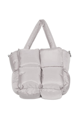 Gray puffer bag on a white background
